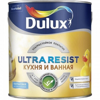 Dulux Ultra Resist / Дюлакс Кухня и ванная 0,9 л ультрастойкая краска для влажных помещений полуматовая